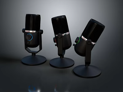 Three Black Microphones With Sleek Design And Stable Stand Base For Daily Use 3d model