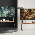 Modern TV On Wooden Mobile Stand With Decorative Accessories And Stylish Design