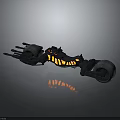 Futuristic Black Mechanical Vehicle With Yellow Illuminated Accents And Reflective Wheels