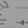 Modern Chandeliers With Curved And Linear Designs And Metal Frames For Interior Decor 3d model