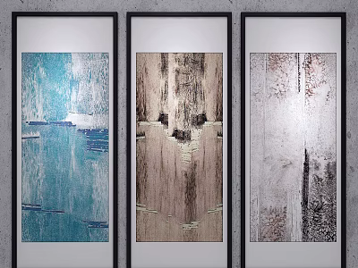 Three Panel Abstract Paintings With Modern Decor And Colorful Textures 3d model