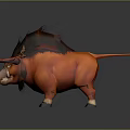 Orange Wild Boar 3D Model With Red Horns Shaggy Mane And Fierce Expression