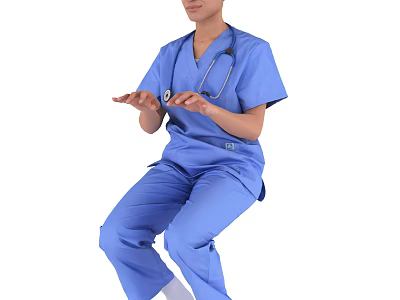 A Woman Sitting in Blue Medical Scrubs Wearing Stethoscope as Healthcare Professional 3d model