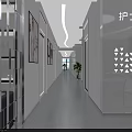 Modern Nurse Station Corridor With White Walls Decorative Paintings And Green Plants