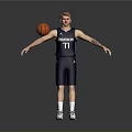 Basketball Player In Navy Blue Jersey With Memphis Number 77 Holding Basketball And Arms Outstretched