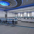 Modern Control Room Interior With Large Display Screen Multiple Computer Monitors And Workstations 3d model
