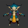 Cartoon Style Game and Movie Character With Blue Fur Pointed Ears and Yellow Outfit