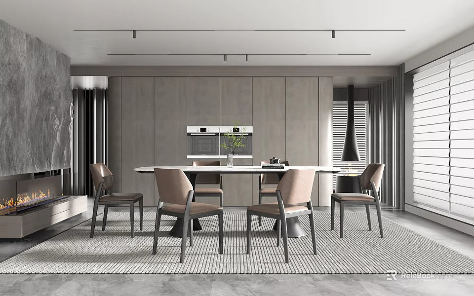 Modern Restaurant Interior Design With Open Dining Table And Stylish Chairs 3d model