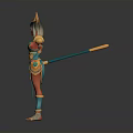 Egyptian style Woman In Colorful Outfit With Horned Headdress And Golden Armor Details