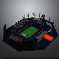 Soccer Field Sports Facility Architecture With Stands Trees Green Pitch And Soccer Ball