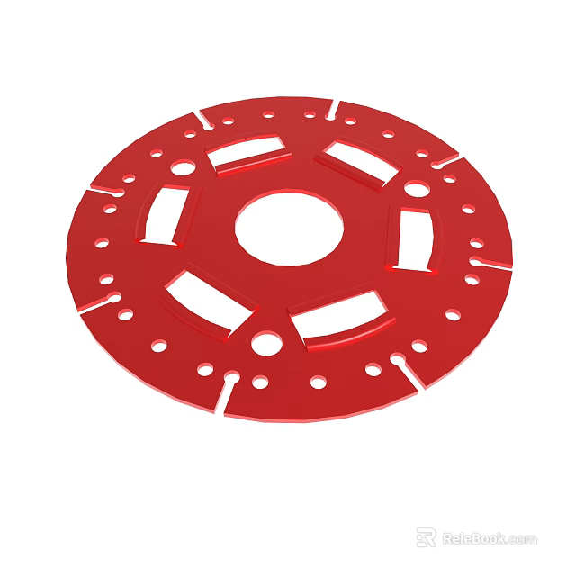 Red Circular Mechanical Component With Holes And Slots Structure Design 3d model