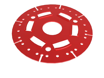 Red Circular Mechanical Component With Holes And Slots Structure Design 3d model