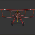 Vintage Red Biplane Airplane Model With Detailed Wings Propeller And Wheels