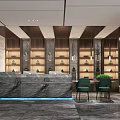 Modern Hotel Lobby Interior With Marble Walls Decorative Paintings And Patterned Floor
