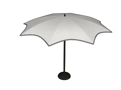 Light Colored Canopy Outdoor Sunshade Umbrella With Wavy Edge Black Stand And Stable Base 3d model