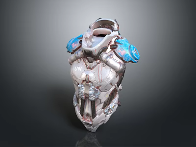 Character In Biomechanical Armor Featuring Creature Inspired Design With Blue Accents And Gray White Details 3d model