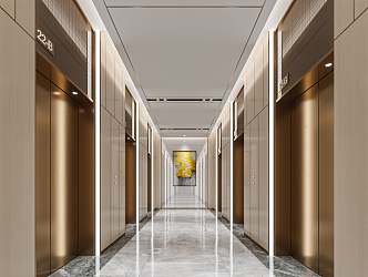 Light Luxury Elevator Hall Hotel Elevator Hall 3d model