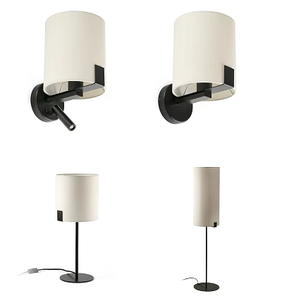 Modern Lighting Combination with Wall Lamps and Floor Lamps White Shades Black Frames 3d model