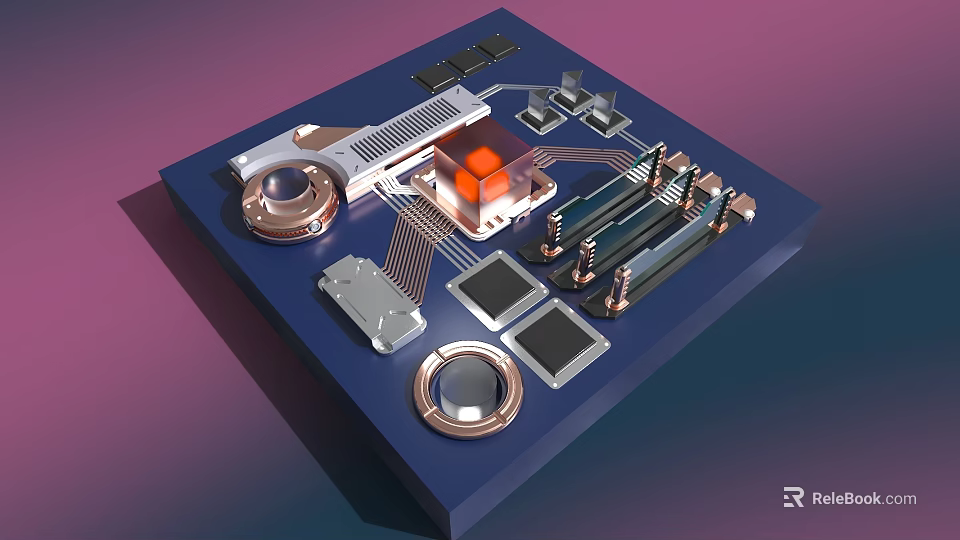 Precision Commercial Electronic Equipment On Blue Platform With Circuit Board Metal Structures And Components 3d model 