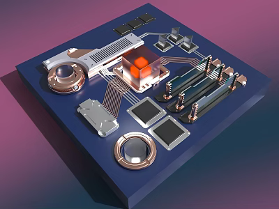 Precision Commercial Electronic Equipment On Blue Platform With Circuit Board Metal Structures And Components 3d model