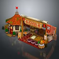 Rustic Fresh Fruits Market Stall With Assorted Colorful Display And Wooden Barrels