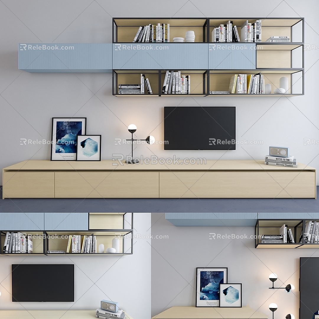 Modern TV background wall TV unit TV storage wall decoration 3d model