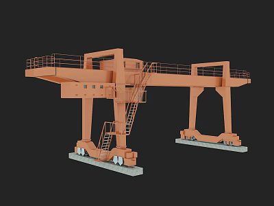 Industrial Gantry Crane Equipment With Orange Structure Ladder Platform And Wheels 3d model