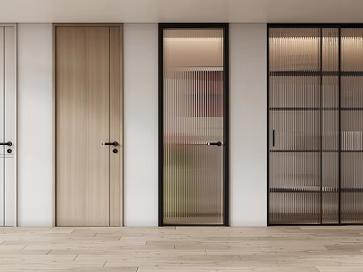 Modern Interior Swing Door Designs With Wooden Panel And Glass Frame 3d model