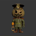 Halloween Themed Pumpkin Figure In Military Uniform With Cap And Lantern