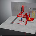 Industrial Pipeline Facility With Red Pipes Valves Ladder And Concrete Structure