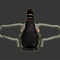 Mechanical Biopunk Creature With Black Green Helmet And Metallic Tentacle Structures