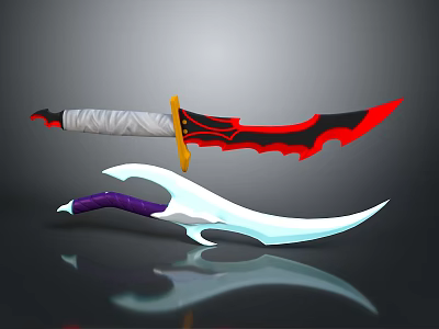 Decorative Weapons With Red Black Blade White Handle And Purple Hilt Curved White Sword 3d model