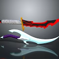 Decorative Weapons With Red Black Blade White Handle And Purple Hilt Curved White Sword