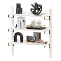 Stylish Decorative Ornament Set on White Multi tier Shelf with Copper Brackets Vases and Frames 3d model