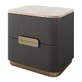 Modern Dark Gray Bedside Table With Vertical Striped Texture Light Top Gold Handle And Base 3d model