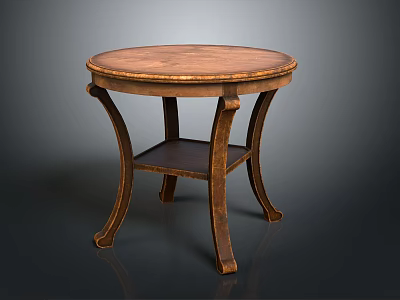 Classic Round Wooden Side Table With Curved Legs And Lower Shelf Design 3d model