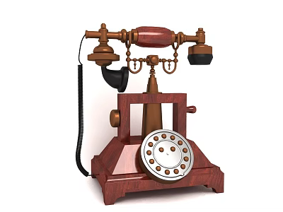 Vintage Wooden Telephone With Brass Accents And Rotary Dial Design 3d model