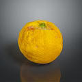 Fresh Yellow Orange With Spots And Green Stem On Black Surface With Reflection 3d model
