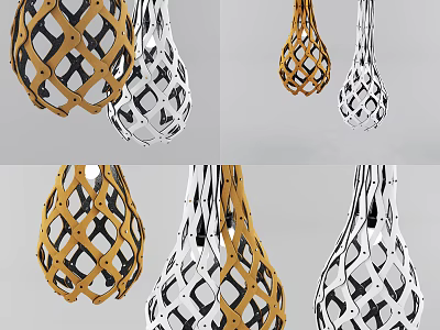 Modern Woven Chandeliers in Golden White and Black with Intricate Interlaced Patterns 3d model
