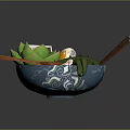 Cartoon Scene Bowl With Green Noodles Succulent And Chopsticks