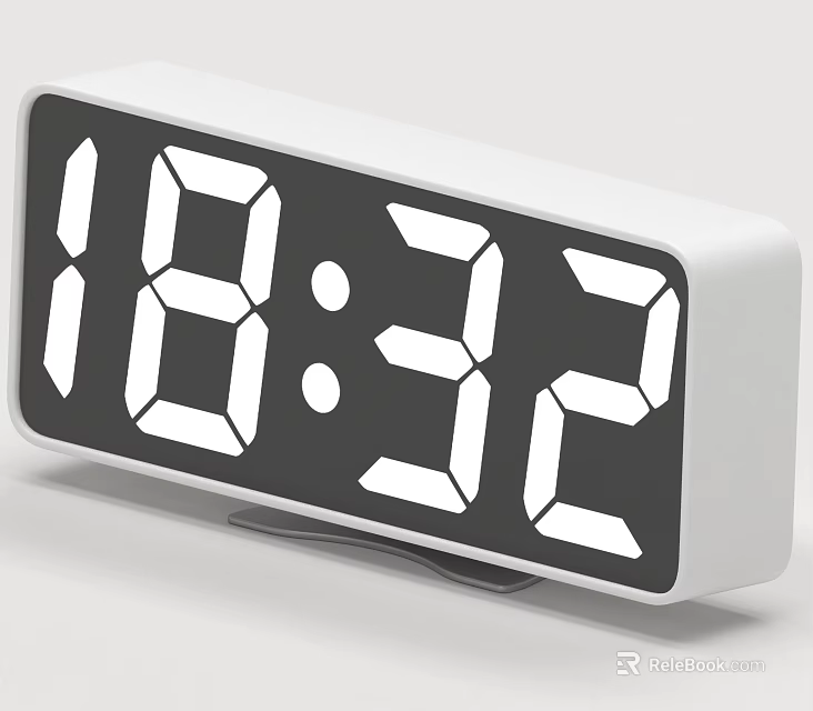 Modern Digital Clock With White Case And Black Display Showing Time 3d model 