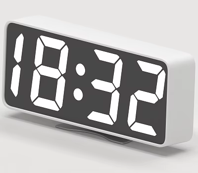 Modern Digital Clock With White Case And Black Display Showing Time 3d model