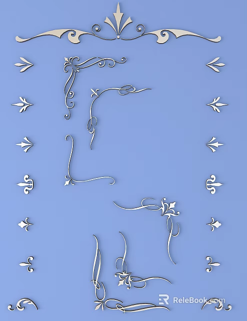 Ornate White Sculpture Carvings With Curved Floral Design Elements On Blue Background 3d model 