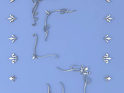 Ornate White Sculpture Carvings With Curved Floral Design Elements On Blue Background 3d model
