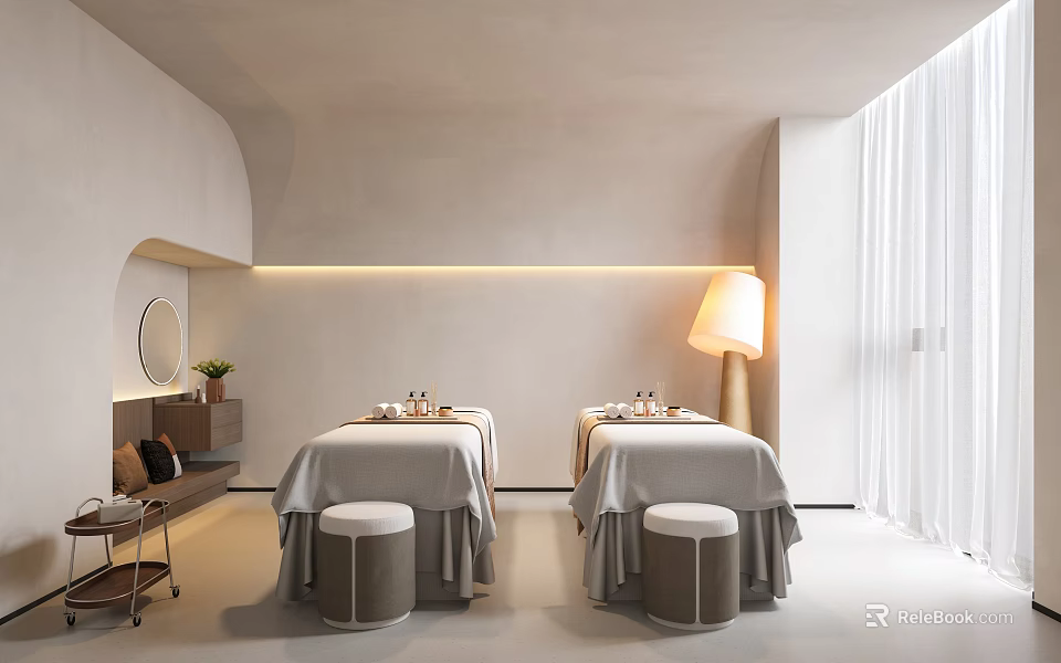 Modern Minimalist SPA Room With Massage Beds And Soft Lighting 3d model
