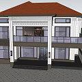 Detached Villa Two Story Modern Design White Exterior Dark Roof Large Windows And Green Trees