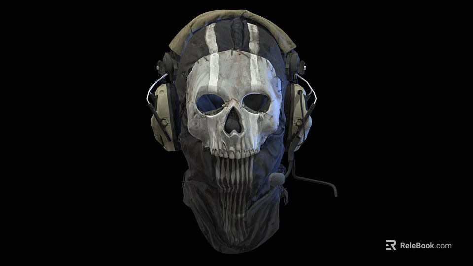Tactical Skull Pattern Hat With Headphones And Mask Design Elements 3d model 