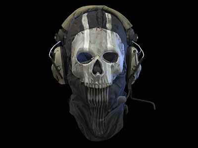 Tactical Skull Pattern Hat With Headphones And Mask Design Elements 3d model