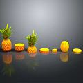 Fresh Ripe Pineapple Whole Fruit And Sliced Pieces On Black Surface