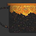 Black Decorative Furniture With Orange Rim Yellow Floral Pattern And Speckles